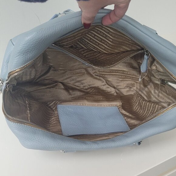 PRADA Light Blue Leather Bowler Handbag - Picture 12 of 16